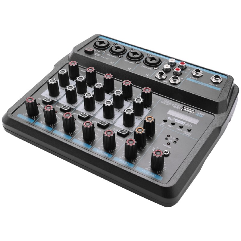 M-6 Portable Mini Mixer Audio DJ Console with Sound Card, USB, 48V Phantom Power for PC Recording Singing Webcast Party(US Plug): Default Title
