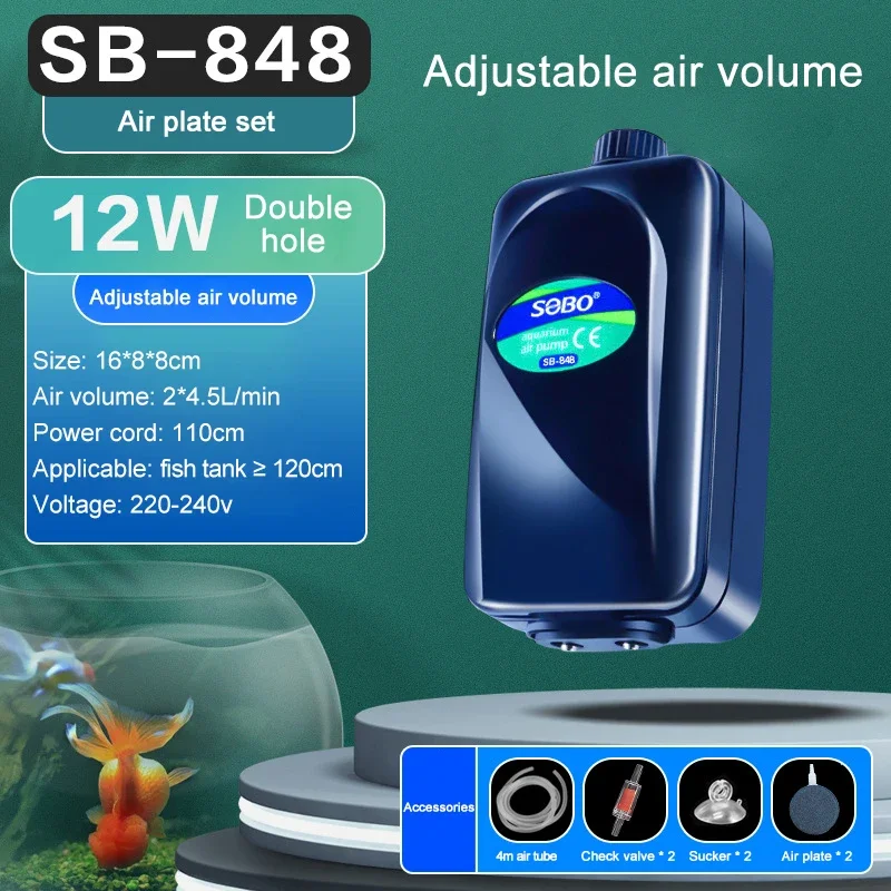 SOBO Silencioso Aquário Bomba de Ar de Oxigênio Tanque de Peixes Volume de Ar Ajustável Oxigenador de Alta Potência Compressor de Ar Aerador 220v 12w: Azul