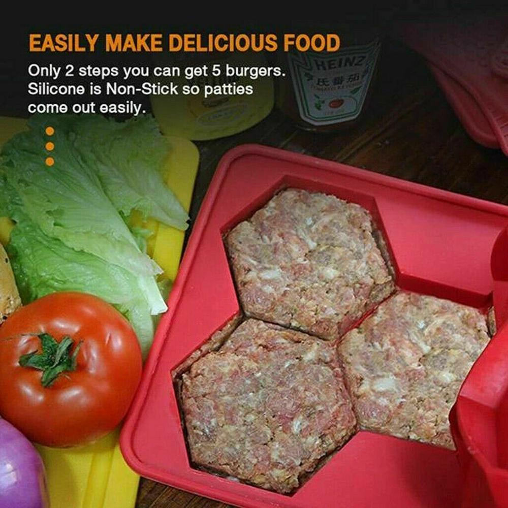Silikon 5- hål 7- hål hamburgare kött nötköttsmaskin grill hamburgerbiff pressform diy bakning fyrkantig hamburgerform hamburgerbiffar