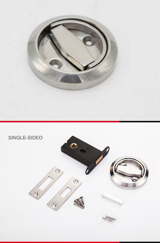 Stainless Steel 304 Recessed Invisible Cup Handle Privacy Hidden Door Locks Cabinet Pulls Handle Fire Proof Disk Ring Lock: Single sided(Silver)