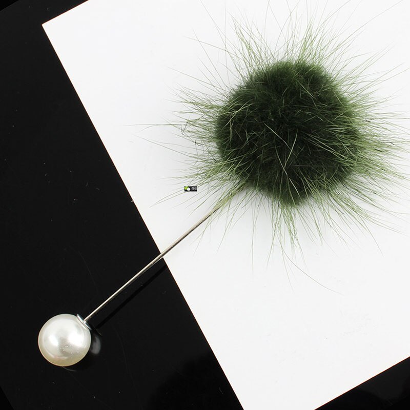 Leuke Charm Gesimuleerde Pearl Broche Pins Voor Vrouwen Koreaanse Bont pompom Bal Piercing Revers Broches Kraag Sieraden 26: green