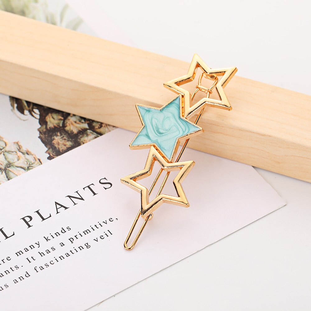 Pinza de pelo con estrella lateral redondo para mujer, horquilla de Metal geométrica, accesorios para el cabello para niña, , 1 Uds.: 7