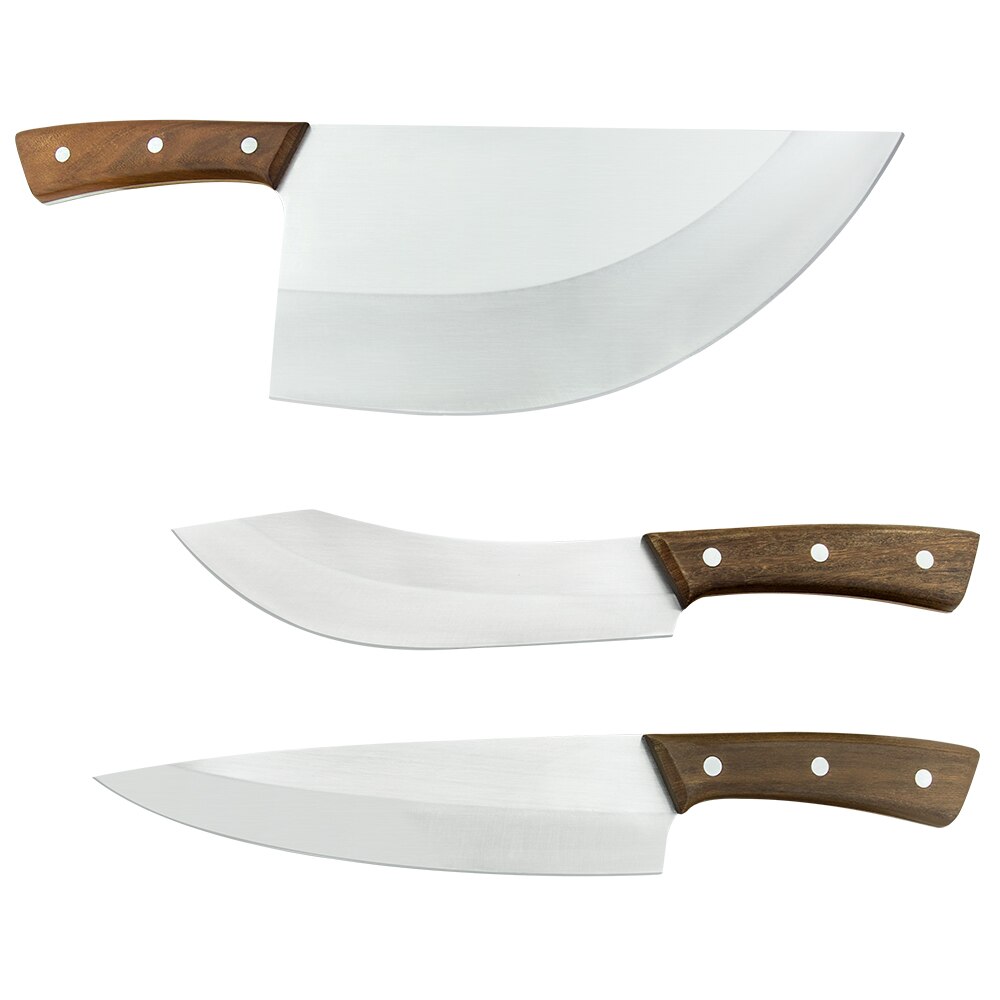 Xyj 3 stk rustfrit stål kinesisk slagterkniv sæt serbisk kok udbeningskniv værktøj kløver filetering bred kniv håndlavet smedet: -en