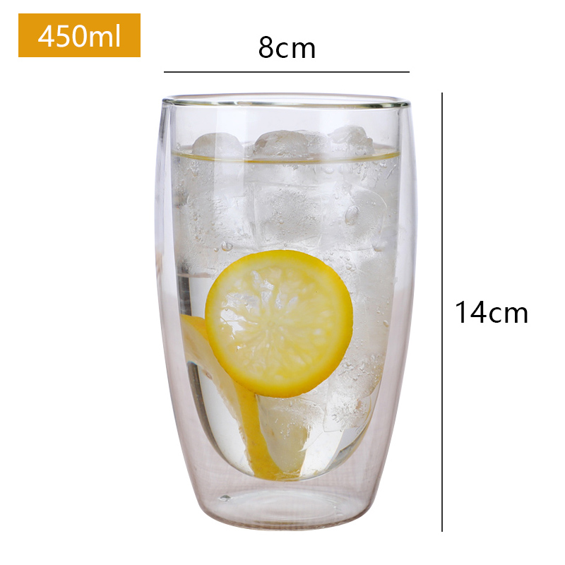 Heat Resistant Double Wall Glass Cup Coffee Mug Double Layer Reusable Carafe For Juice Milk Tea Beer Wine Beverage Latte Dessert: 450ML  CB273-D