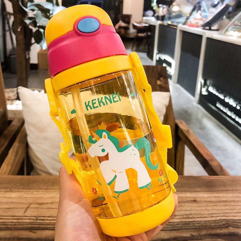 350ml Baby Feeding Cup with Straw Children Learn Feeding Drinking Bottle Kids Training Cup With Straw Taza De Bebe: 500ml Yellow Strap