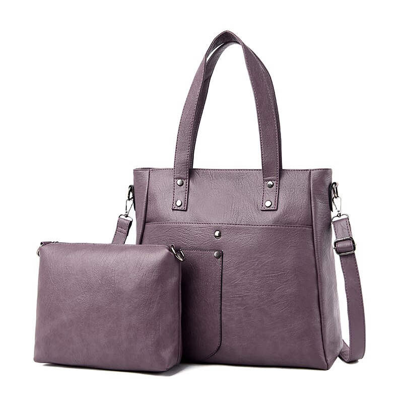 2 sets leren casual tassen en handtassen luxe handtassen damestassen dames schoudertassen voor vrouwen: Taro paars