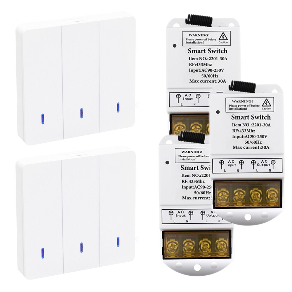 Rubrum 433MHz AC 110V 220V 30A 1CH Wireless Remote Control Switch RF Relay Receiver Push Button Wall Panel Switch For Pump Light: 2 WP and 3 Receiver