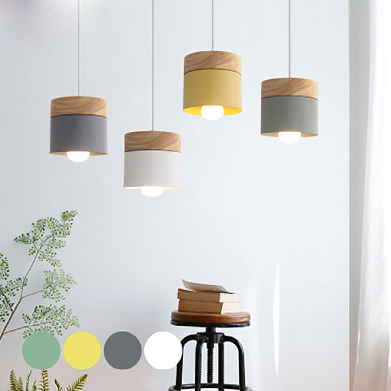 Nordisk enkelhed led  e27 pendel moderne macaron hængelamper hjem forbedring jern og træ dekoration pendel lampe