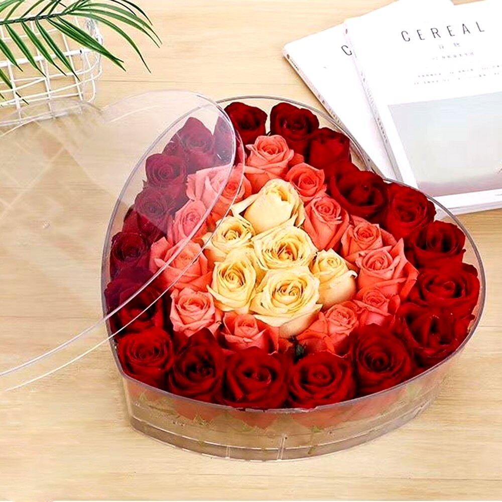 Acrylic Heart Shaped Flower Box Box Storage Box Confession Rose Flower Packaging Box Floral Bouquet DIY Wedding Decoration