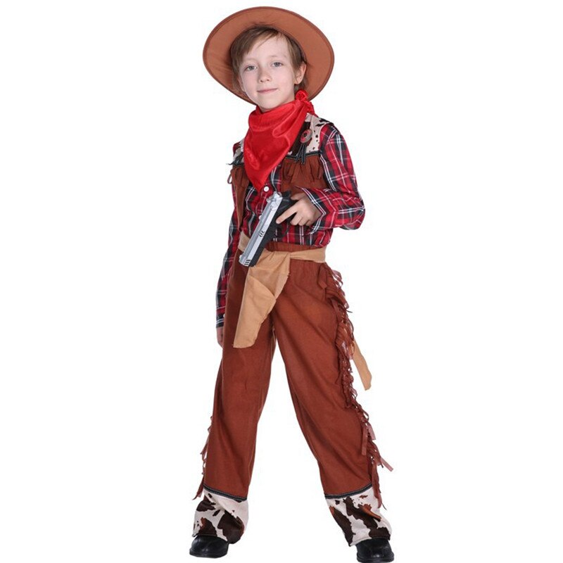 M-xl børn børn halloween cowboy kostumer til drenge cowboy cosplays karneval purim parade scene leg maskerade festkjole
