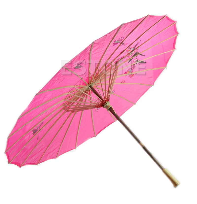 Kinesisk japansk paraply art deco malet parasol paraply: Rosenrød