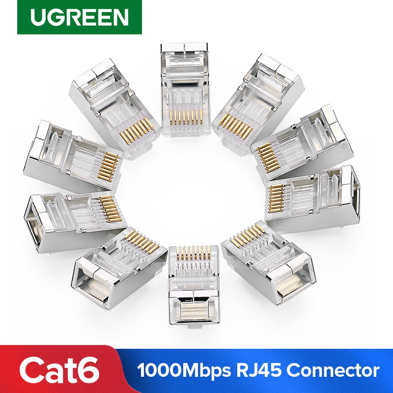 Ugreen Cat6 RJ45 Connector 8P8C Modular Ethernet Cable Head Plug Gold-plated Cat 6 Crimp Network RJ 45 Crimper Connector Cat6