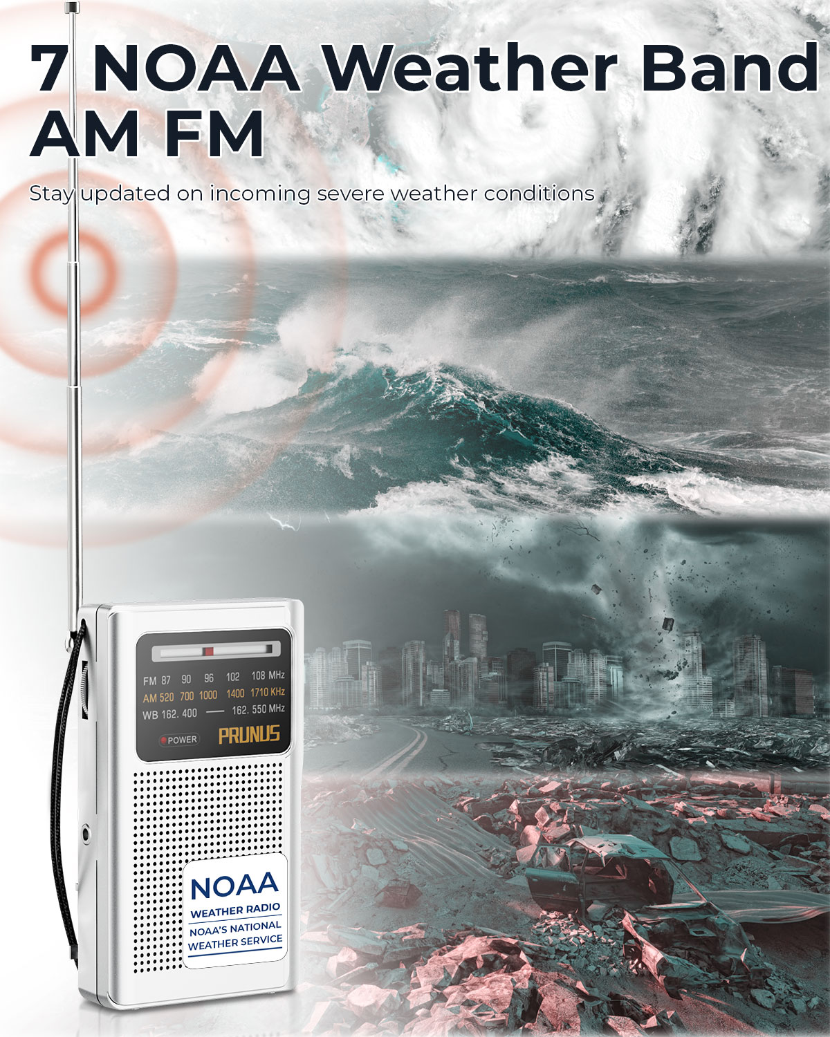FM AM NOAA Notfall-Taschenradio, tragbares Wetterradio mit Wetterwarnung, Wecker, automatische Sucheskanäle, Mini-Handradio
