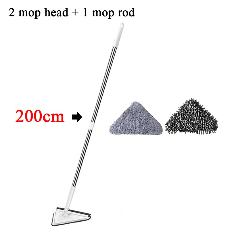 200Cm Multi Driehoek Mop Extensible Huishoudelijke Cleaning Lazy Mop Microfiber Vlakmop Badkamer Glas Floor Cleaner 180 ° Rotatie: 2 Wipes and 1 Mop