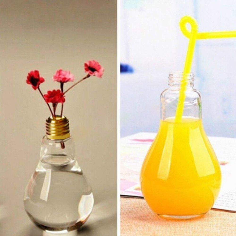 Plastic Light Bulb Shaped Bottle Drink Cup Water Bottle arty Decor Flower Vase Multiuse