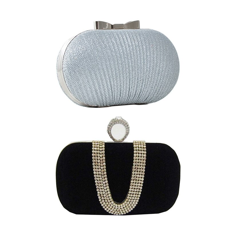 -1 stuks suède fluwelen clutch met strass-steentjes en één ringdecoratie & 1 stuks clutch met strass-steentjes avondtasje eivormige clutch voor overdag