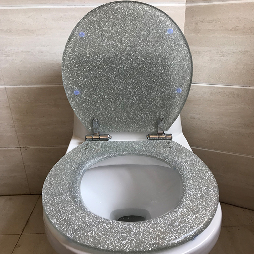 40*33CM High-grade Glitter Silver Color Stainless Steel Slow Down Hinge Resin Toilet Seat Cover Suitable For U,V Shaped Toilet