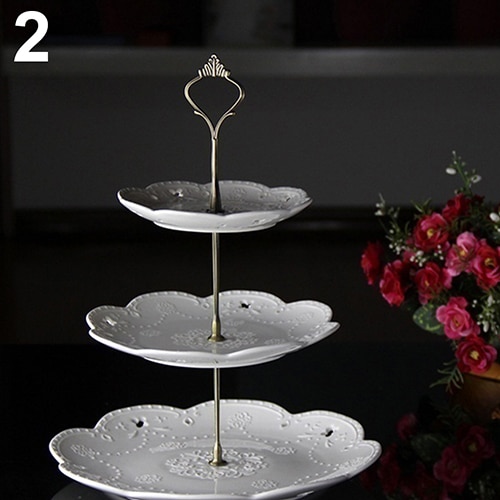 Soporte de 3 niveles con mango de soporte para bandeja de pastel, decoraciones de mesa para fiestas, postre, estante para platos, bandeja de fruta: Bronze