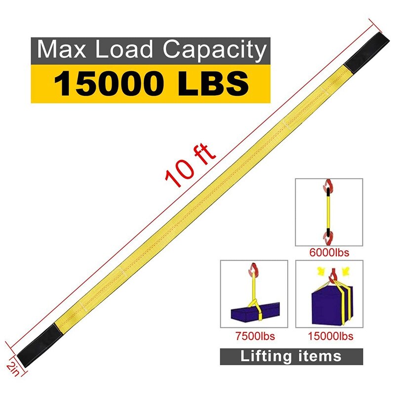 2 Pieces of Sling 10'X 2 inch Widened Flat Two-End Buckle Sling Strap Heavy-Duty Sling Polyester Sling(Yellow and Black)