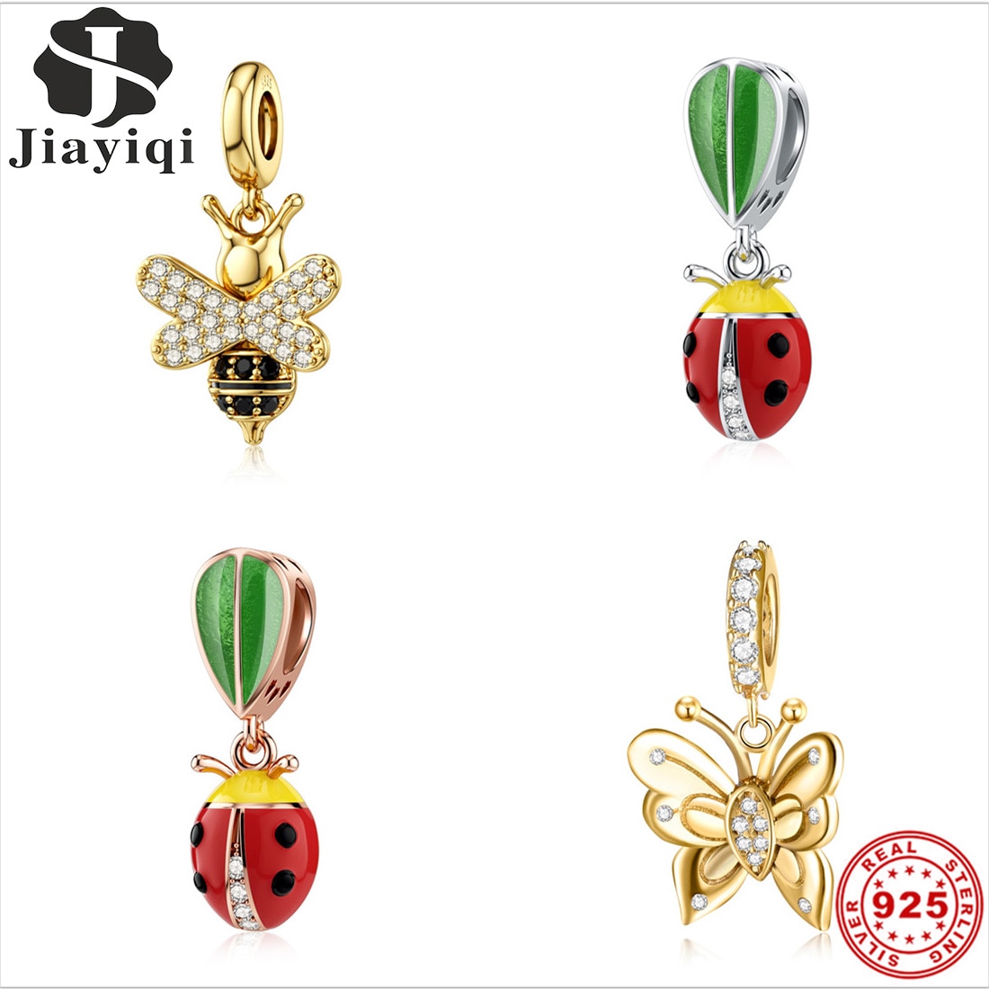 Jiayiqi colar de prata, pingente de animais, 925 original, ajuste feminino, pulseira, joias