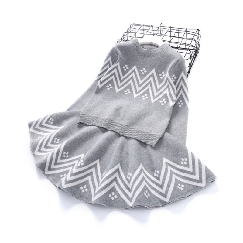 Maglioni per ragazze autunno Set nuovo Top lavorato a maglia a maniche lunghe e gonna a vita alta abbigliamento invernale per bambini maglioni per bambina 2 pezzi 2-6 anni