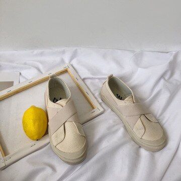 Canvas Shoes Students Girl Casual Shoes Beige Sneakers Slip on Loafers Round Head Elastic Band All Match Simple Concise Style: 37