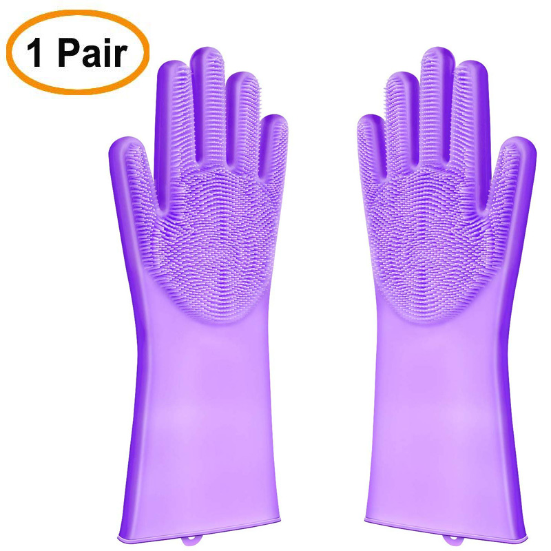 Gants de nettoyage en Silicone | directe, magique Silicone pour la vaisselle, outils de nettoyage, lavage de la vaisselle, grande pour la cuisine, la salle de bains: Purple