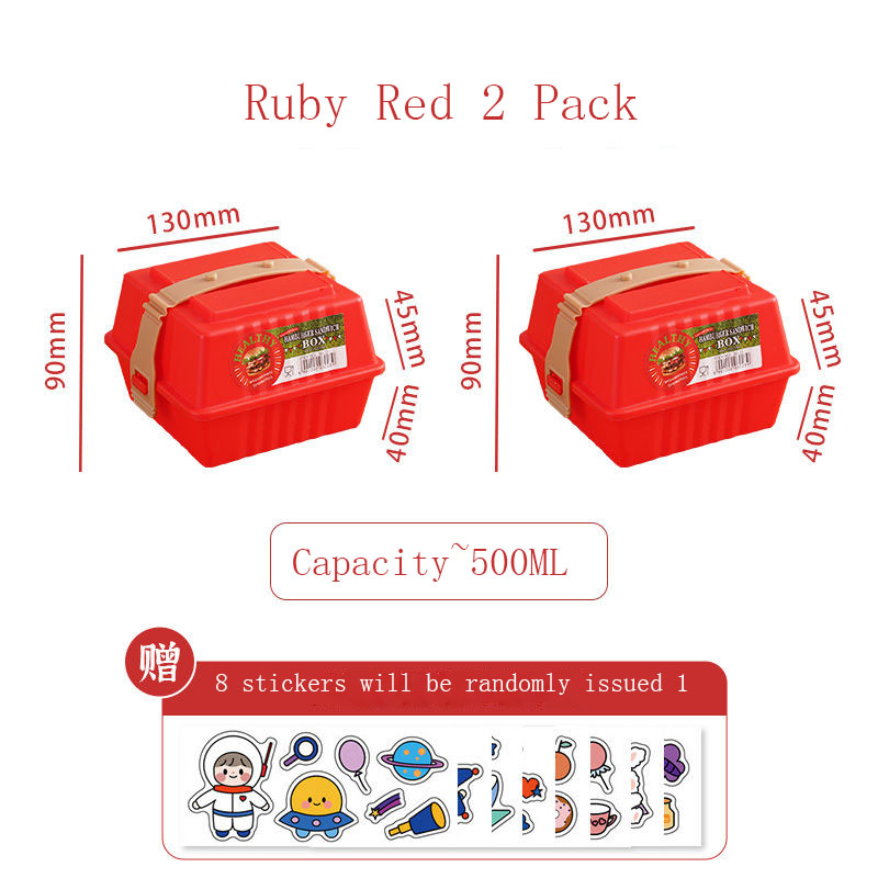 Sandwich Box Lunch Boxes Portable Bento Box Food Hamburger Containers Storage Organizer Kitchen Accessories Japanese Square PP: Ruby Red 2 Pack