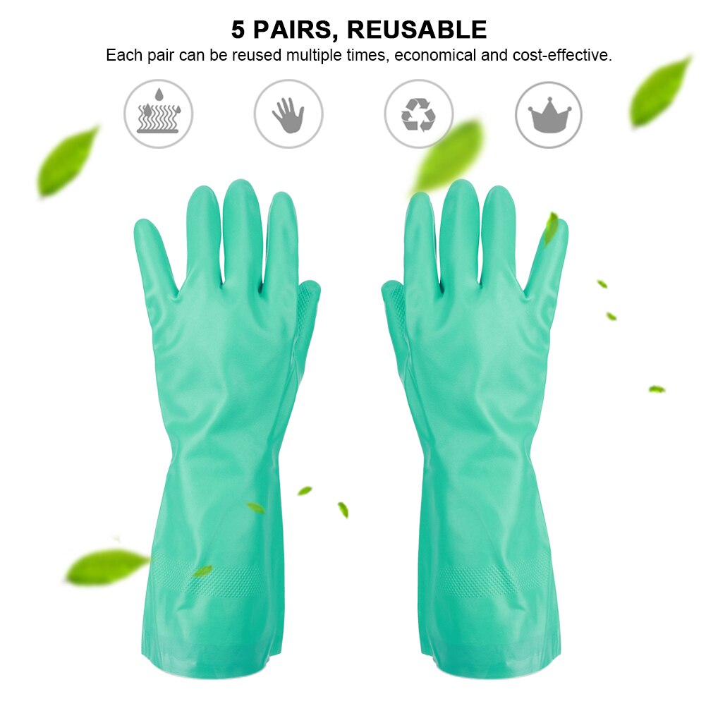 5Pairs Work Gloves Reusable Nitrile Gloves Solvent Resistant Anti Acid Alkali Home Work Laboratory Hand Protection Glove