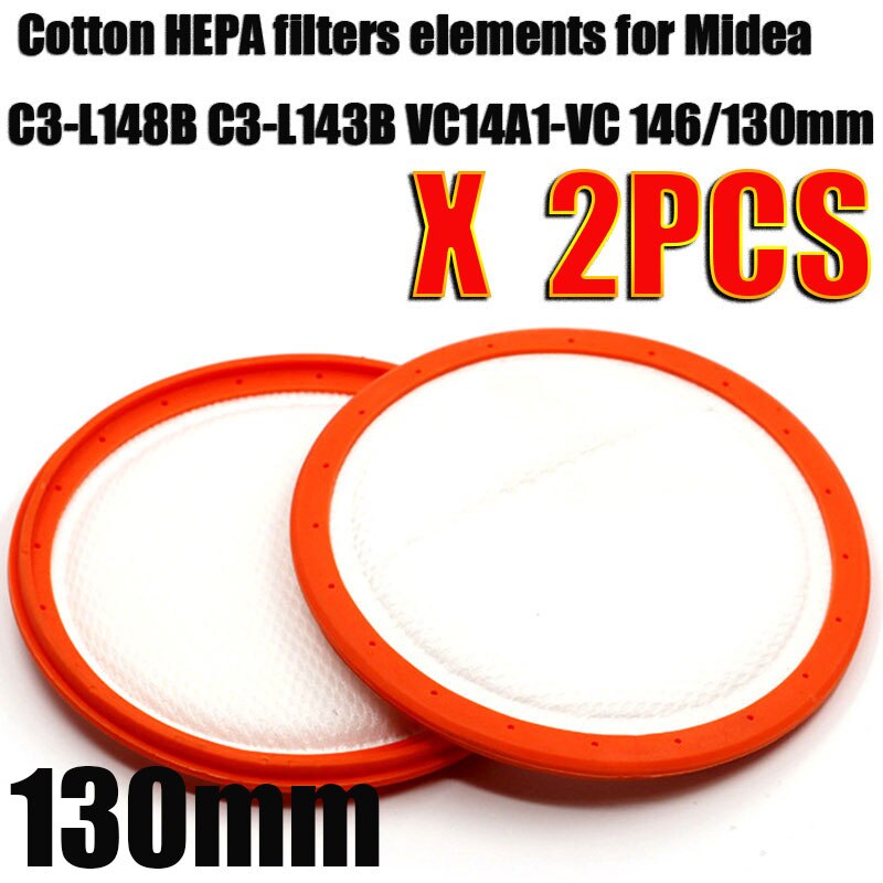 Replacement Washable Vacuum Cleaner Round HV Filter Cotton HEPA filters elements for Midea C3-L148B C3-L143B VC14A1-VC 146/130mm: 130mm 2pcs
