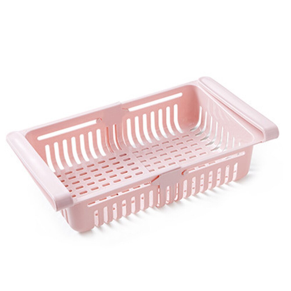 Stretchable Multifunction Kitchen Refrigerator Storage Box Rack Fridge Freezer Shelf Holder Pull-out Drawer Home Organiser: Pink