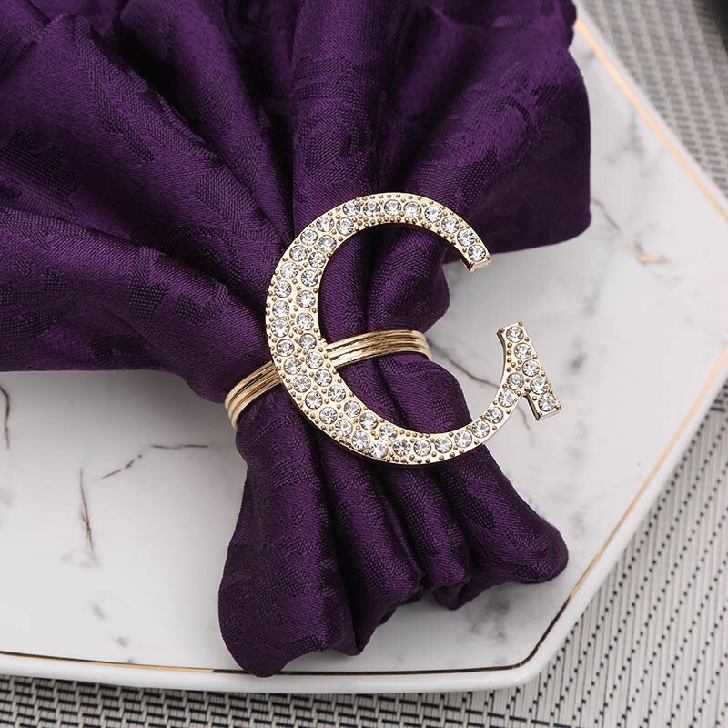 Strass lucidi lettera inglese portatovagliolo creativo colore oro iniziali tovagliolo fibbia tavolo ristorante stoviglie occidentali: C