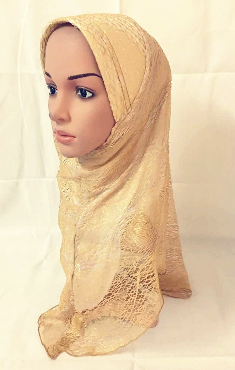 Muslim Spitze Amira Hijab wickeln Kopftuch Schal Mütze Islamischen Ramadan Ein Stück Headcover Frauen Turban Motorhaube Headwear Jilbab: Gold