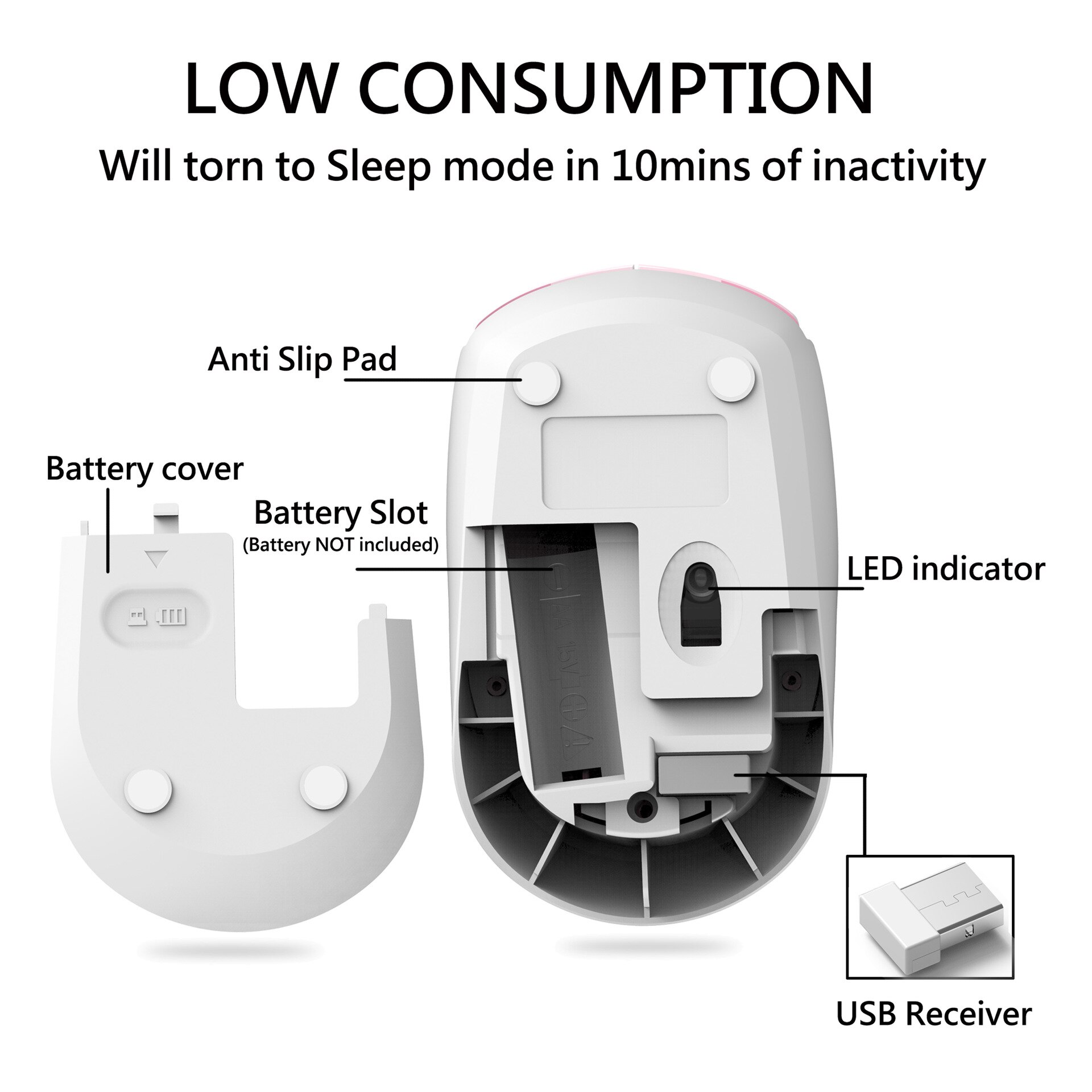 Cute Wireless Mouse 2.4G Pink USB Mini Rechargeable Cartoon Mause Optical Ergonomic Silent Mice with Cat Mousepadfor PC Laptop