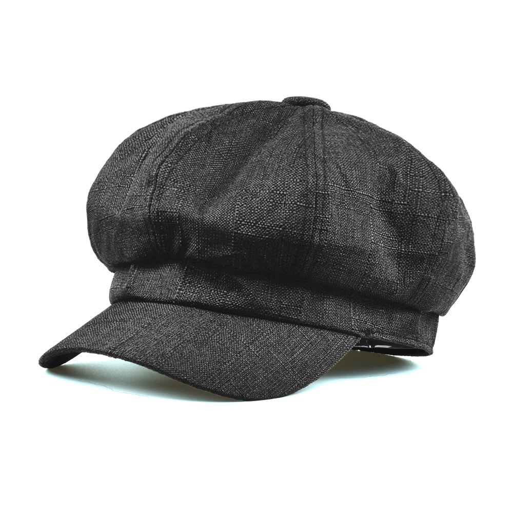 BUTTERMERE Newsboy Cap Cotton Linen Beret Hats for Women Summer Vintage Solid Beige Octagonal Cap Ladies Baker Boy Artist Cap: black