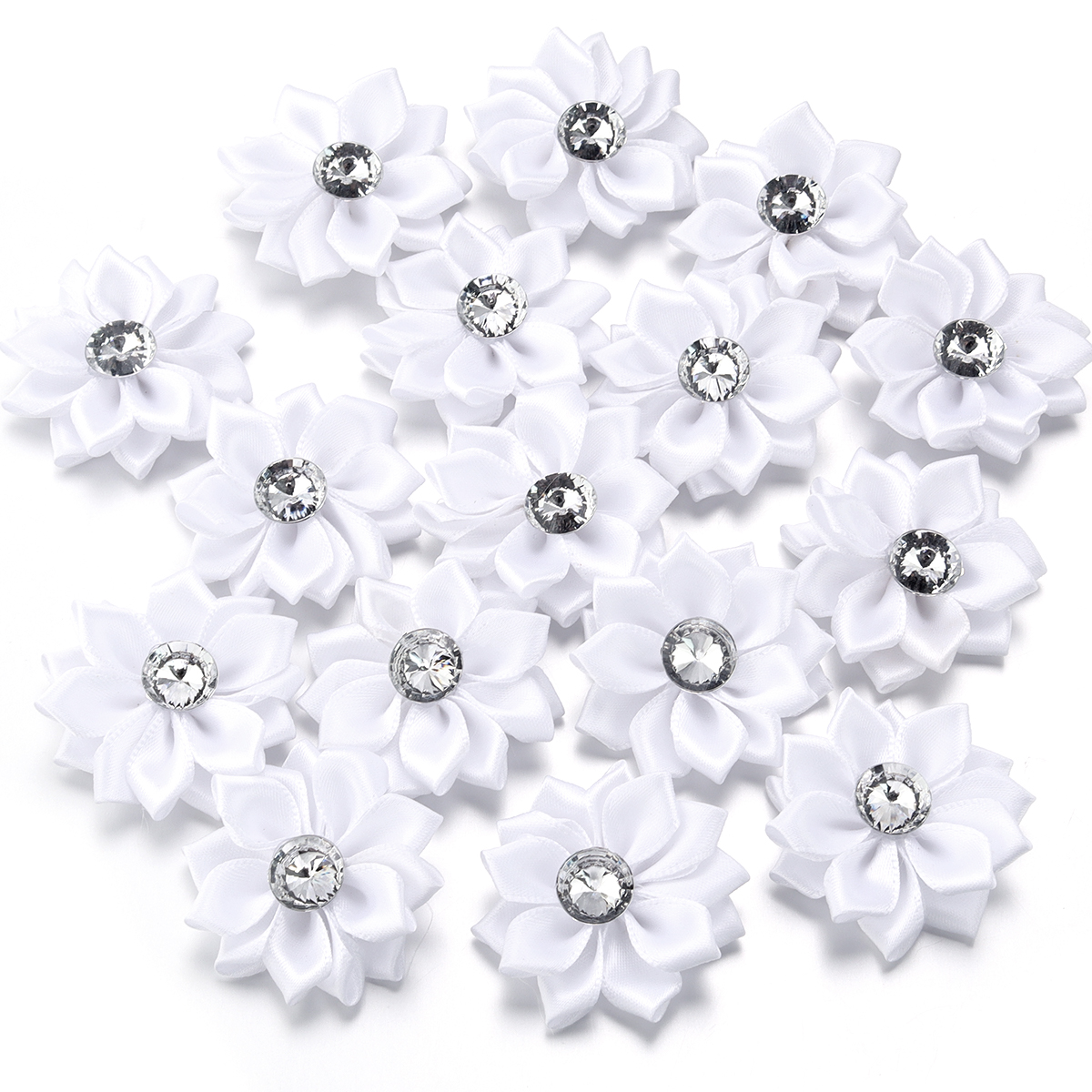 20Pcs/lot Mini Satin Ribbon Flowers 4cm Multicolor Rhinestones Handmade Flower for DIY Hair Clip Clothing Decoration Accessories