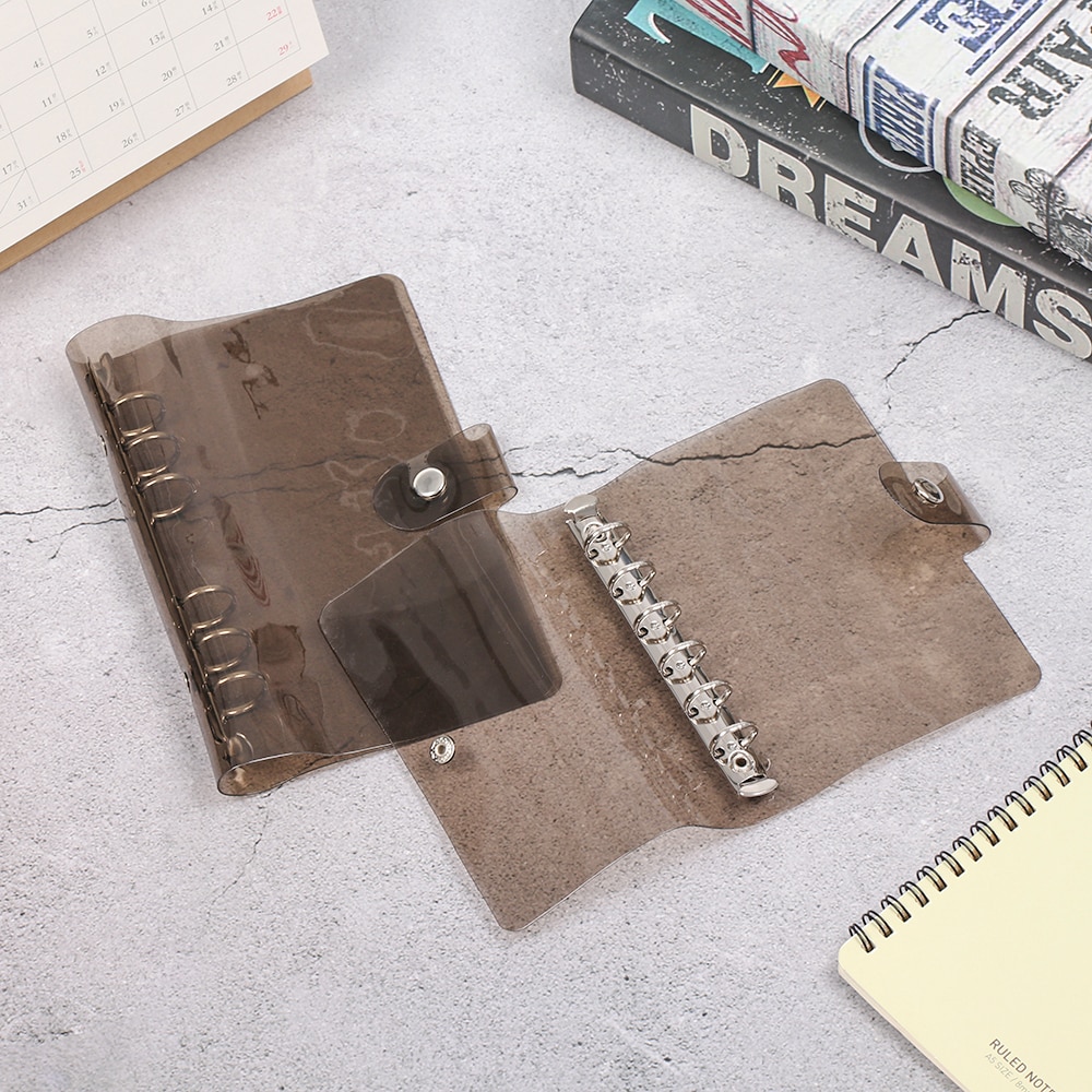 A5/A6/A7 PVC Rainbow Loose Leaf Binder Notebook Diary Cover File Folder Notepad Planner Clip Office School Supplies Black/Pink