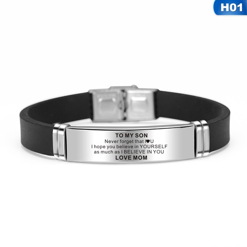 1pc til min søn inspirerende armbånd mænd armbånd rustfrit stål silikone armbånd til drenge kærlighed fra mor far: 1