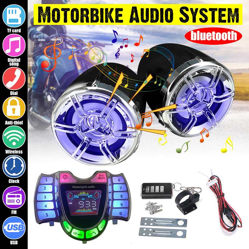 Bluetoothオートバイ · スタジオオーディオサウンドシステムステレオスピーカー警報システムスクーターfmラジオMP3 音楽プレーヤーリモコン  – Grandado