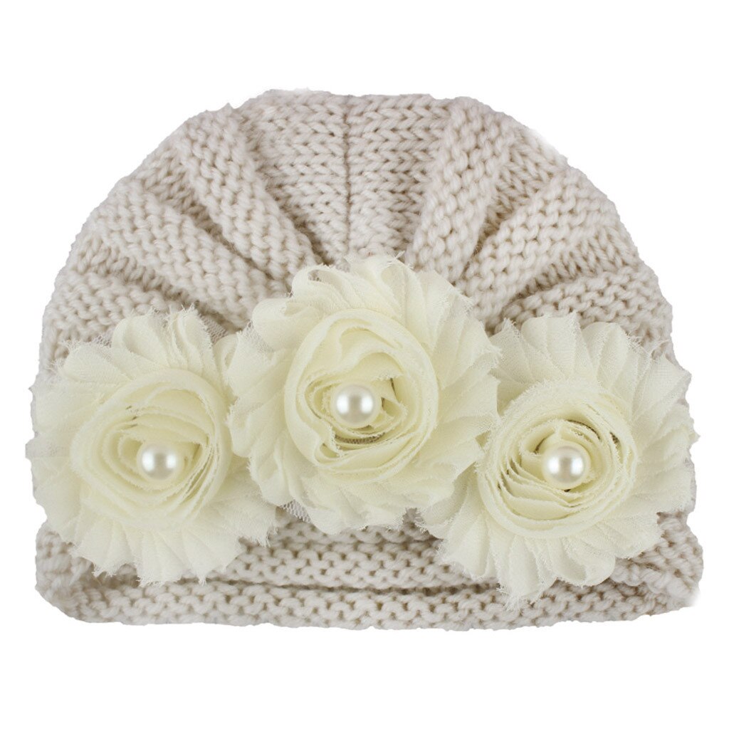 Grote Bloem Gebreide Baby Meisje Hoed Herfst Winter Warm Kids Baby Winter Hoed Effen Kleur Kindje Beanie Bonnet Enfant Kind hoed # P30