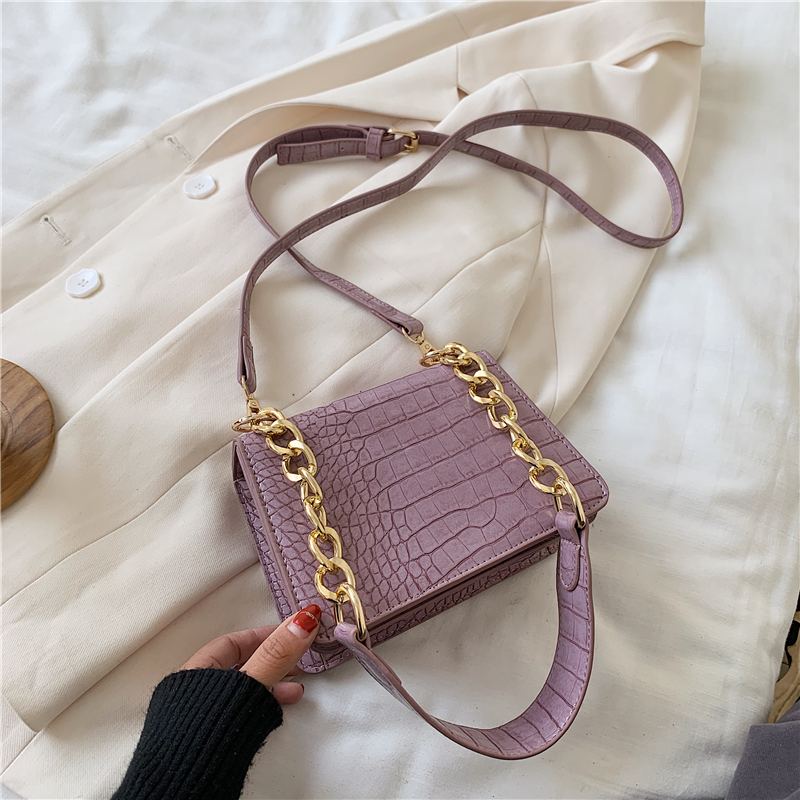 Crocodile Pattern PU Leather Crossbody Bags For Women Chain Female Shoulder Handbags Mini Purses Travel Cross Body Bag: Purple