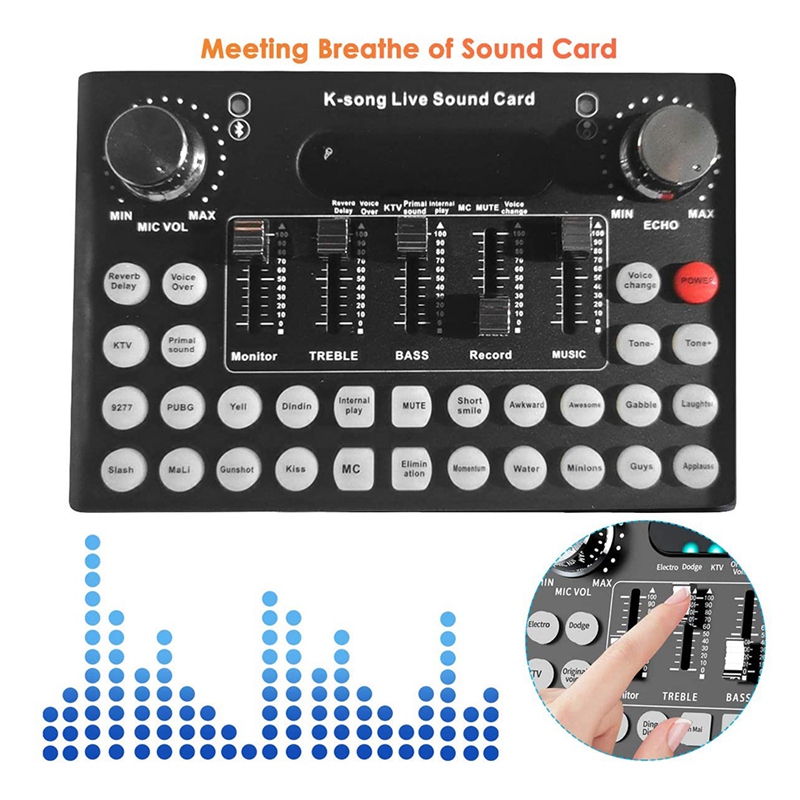 oben Angebote Audio- Rührgerät,Bluetooth Dj Rührgerät Bord, Stimme Wechsler Externe Live Soundkarte mit 18 Klang Effekte für Computer iPhone