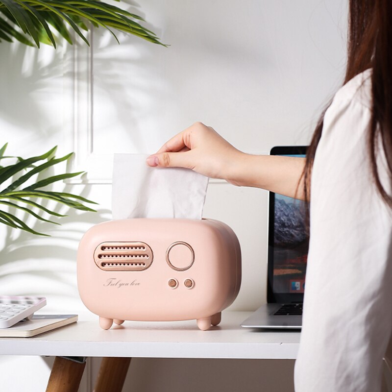 Retro Radio Tissue Box Desktop Home Decorate Storage Tube 2 In 1 TV Tissue Box Multifunct Mobile Phone Holder