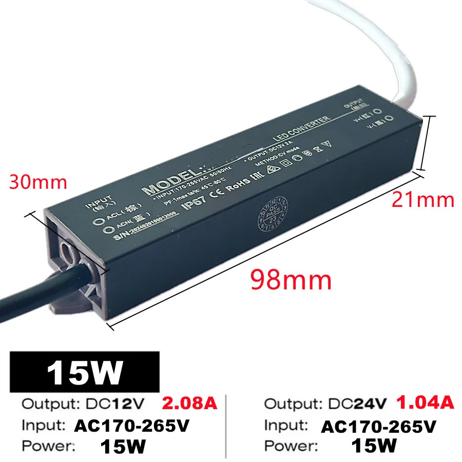 Waterproof Power Supply IP67 IP68 Lighting Transformer AC220V To DC 12V 24V LED Driver 100W 200W 300W 400W 500W Outdoor Adapter
