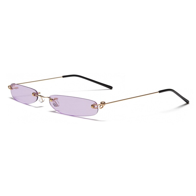 Muselife Smalle Zonnebril Mannen Randloze Zomer Rood Blauw Zwart Rechthoekige Zonnebril Voor Vrouwen Kleine Gezicht: 4-Gold-Purple