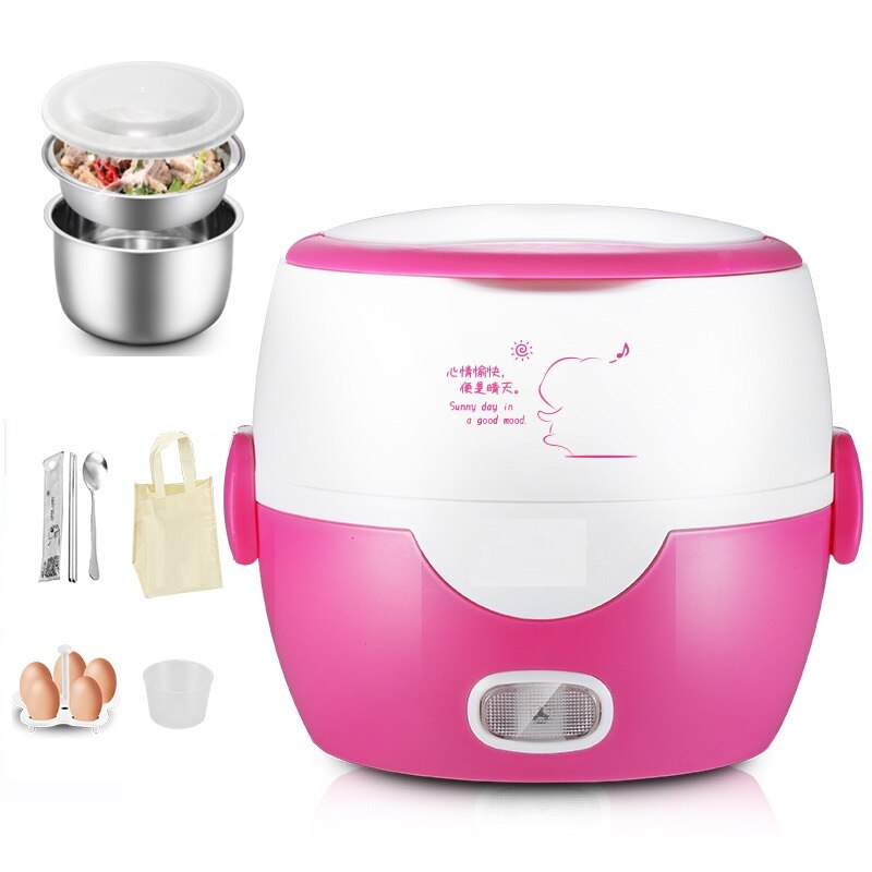 DMWD 1L Multifunctional Mini Electric Cooker Office Heating Lunch Box Personal Food Heater Stewing Soup Pot Rice Cooker 220V: Hot Pink 220V