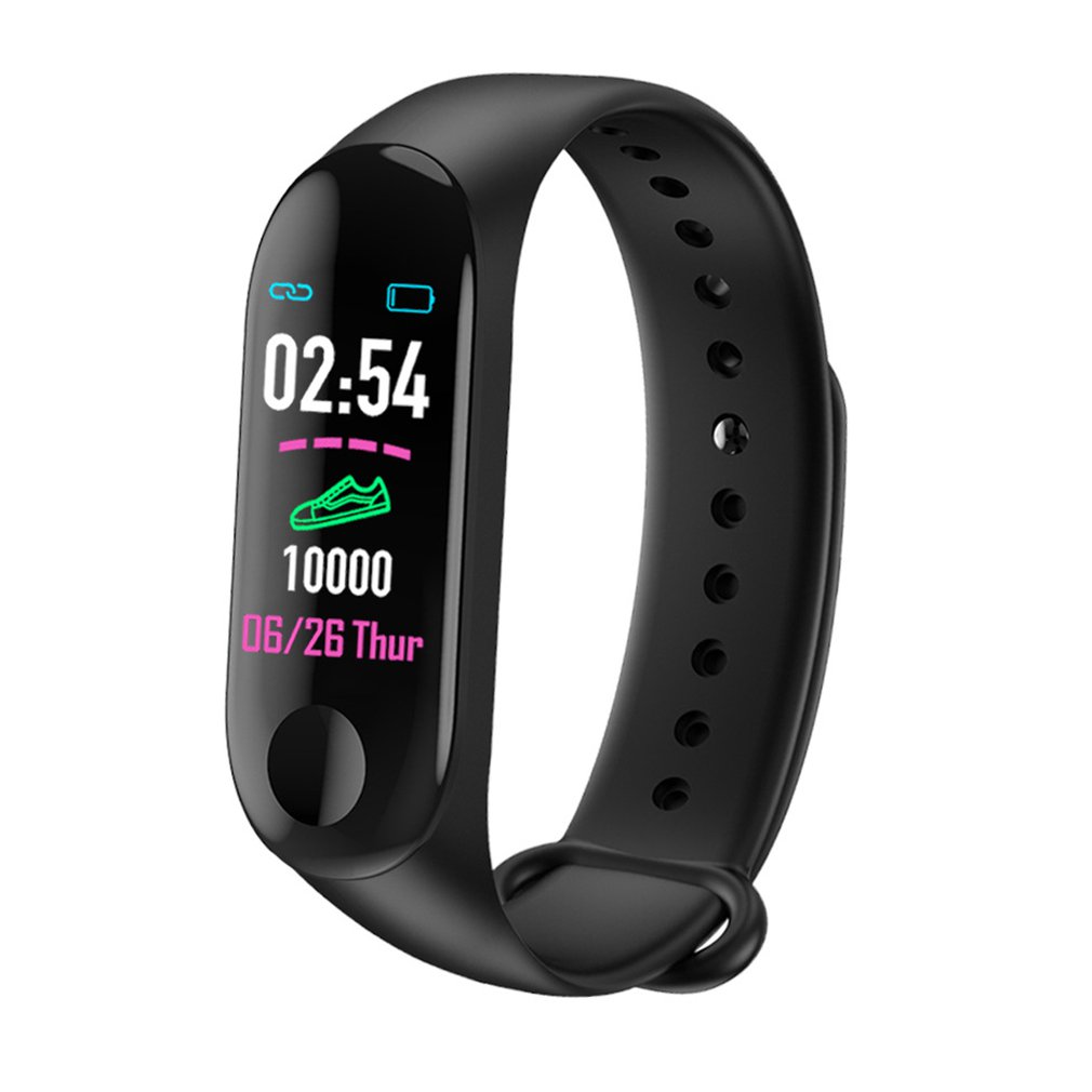 Armband färgpekskärm fitness tracker blodtryckspulsmätare smart armband fitness smart band  m3 sportklocka: Svart