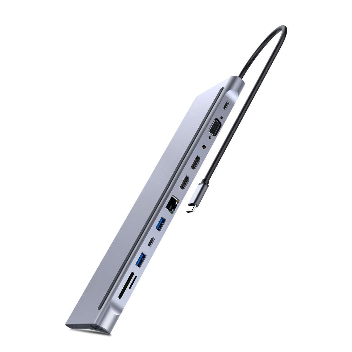 12 In 1 USB-C Docking Station, Aluminum Shell Type-C HUB With HDMI*2+PD 100W+USB 2.0/3.0+SD+TF+RJ45+VGA For Mobile Phone，Laptop: Default Title