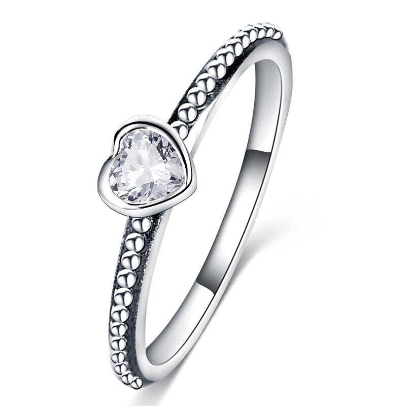 Zilver Kleur Liefde Hart Ring Stapelbaar Cubic Zirconia Wedding Ring voor Vrouwen Engagement