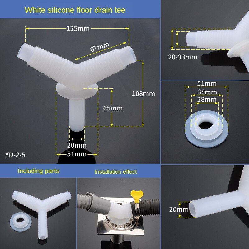 Silikonowy odpływ podłogowy trójnik łazienka pralka umywalka zmywarka spustowy trójnik kolanko wspólne armatura: YD-2-5